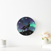 Wolf Howling Silhouette met noordelijke lichten Ronde Klok (Huis)