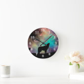 Wolf howling silhouette met noordelijke lichten ronde klok (Huis)