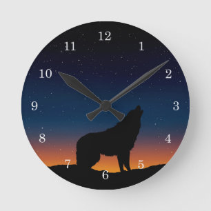 Wolf Howling Silhouette met sterwandklok Ronde Klok