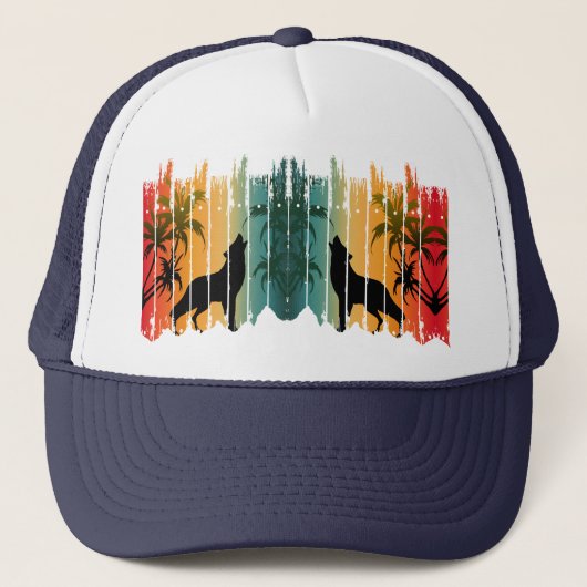 Wolf Howling Sunset Trucker Hat Pet (Voorkant)