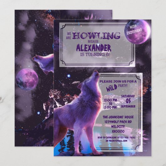 Wolf Howling | uitnodiging van Birthday Halloween (Voorkant / Achterkant)