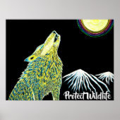 Wolf Howling van de maan beschermt het wild Poster (Voorkant)