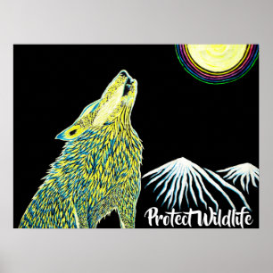 Wolf Howling van de maan beschermt het wild Poster
