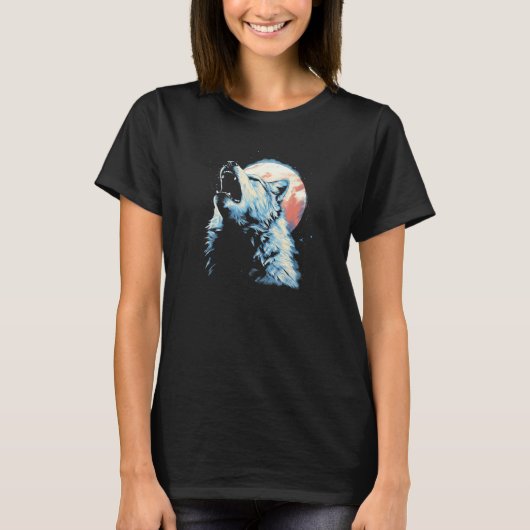 Wolf Howling With Full Moon in Background - Wolf L T-shirt (Voorkant)
