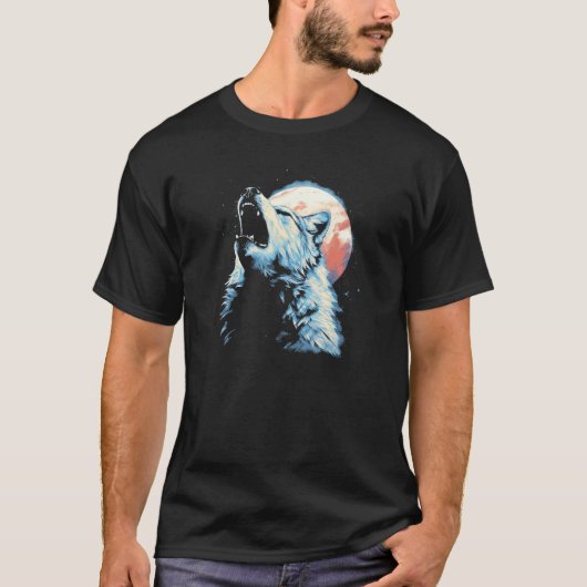 Wolf Howling With Full Moon in Background - Wolf L T-shirt (Voorkant)