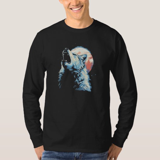 Wolf Howling With Full Moon in Background - Wolf L T-shirt (Voorkant)