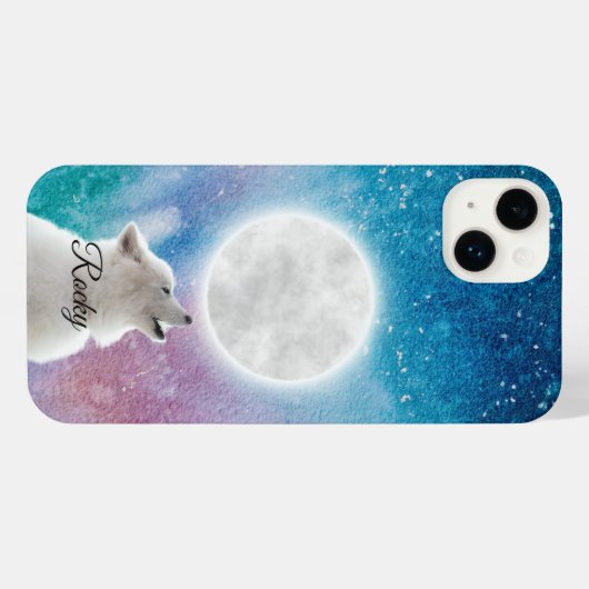 Wolf Howls bij Moon Sky in Rood, Blauw, Groen Gala iPhone Hoesje (Achterkant horizontaal)