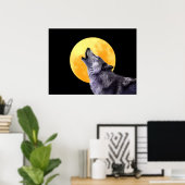 Wolf howls op volle maan poster (Thuiskantoor)