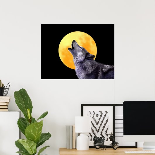 Wolf howls op volle maan poster (Thuiskantoor)