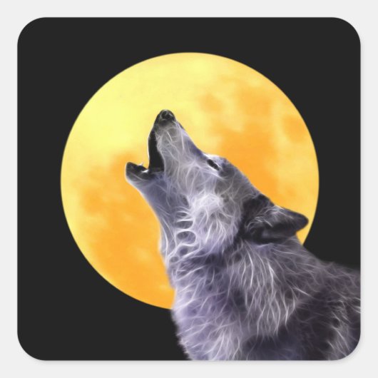 Wolf howls op volle maan vierkante sticker (Voorkant)