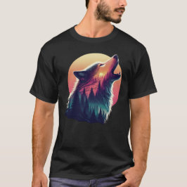 Wolf huilen bij de maan Nachtlucht zonnebos T-shirt