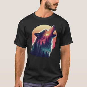 Wolf huilen bij de maan Nachtlucht zonnebos T-shirt