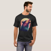 Wolf huilen bij de maan Nachtlucht zonnebos T-shirt (Voorkant volledig)