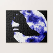 Wolf huilen bij Moon Blue Nşght Fullmoon Legpuzzel (Horizontaal)