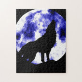 Wolf huilen bij Moon Blue Nşght Fullmoon Legpuzzel (Verticaal)