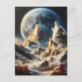 Wolf huilen onder de maan pieken briefkaart (Voorkant)