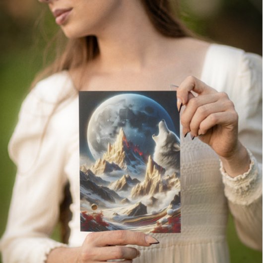 Wolf huilen onder de maan pieken briefkaart