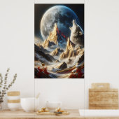 Wolf huilen onder de maan pieken poster (Keuken)