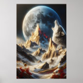Wolf huilen onder de maan pieken poster (Voorkant)