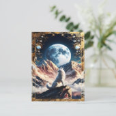 Wolf huilen onder maanlicht bergen briefkaart (Staand voorkant)