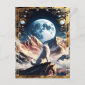 Wolf huilen onder maanlicht bergen briefkaart (Voorkant)