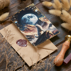 Wolf huilen onder maanlicht bergen briefkaart