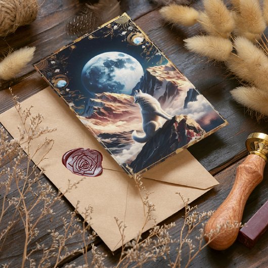 Wolf huilen onder maanlicht bergen briefkaart