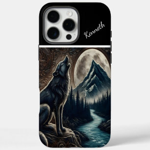 Wolf huilen onder maanlicht iPhone 16 pro max hoesje