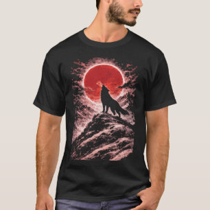 Wolf Huilend in Rood Maanlicht - Japanse Kunst T-shirt