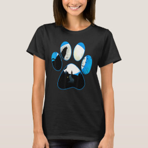 Wolf Huilend naar Maan Blauwe Hond Poot Halloween T-shirt