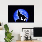 Wolf Huilend naar Maan Poster Print - Wolf Posters (Thuiskantoor)