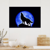 Wolf Huilend naar Maan Poster Print - Wolf Posters (Keuken)