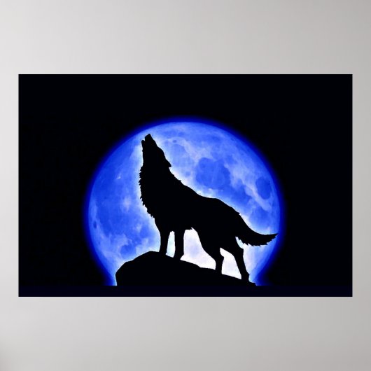 Wolf Huilend naar Maan Poster Print - Wolf Posters (Voorkant)