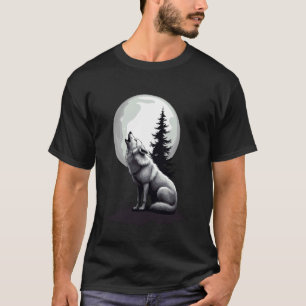 Wolf Huilende Maan Grappige Wilde Dieren Bos Natuu T-shirt