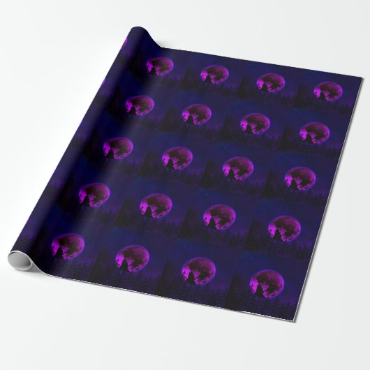 WOLF HUILENDE MAAN MAGENTA CADEAUPAPIER (Uitgerold)