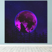 WOLF HUILENDE MAAN MAGENTA CANVAS AFDRUK (Insitu (Houten vloer))