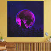 WOLF HUILENDE MAAN MAGENTA CANVAS AFDRUK (Insitu (Woonkamer))