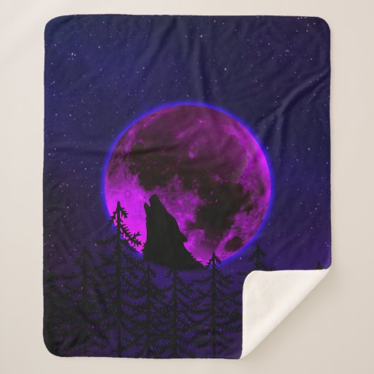 WOLF HUILENDE MAAN MAGENTA   SHERPA DEKEN (Voorkant)