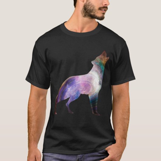 Wolf huilende sterrenstelsel heelal t-shirt (Voorkant)
