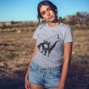 Wolf Huilende Volle Maan Bos Silhouet T-shirt