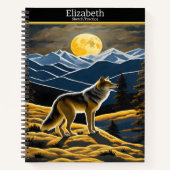 Wolf huilt bij de lichtgevende maan op een schetsb notitieboek (Voorkant)