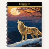 Wolf huilt bij de maan in de schemering notitieboek (Voorkant)