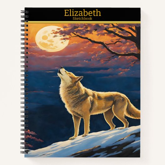 Wolf huilt bij de maan in de schemering notitieboek (Voorkant)
