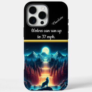 Wolf huilt bij een gloeiende waterval iPhone 16 pro max hoesje