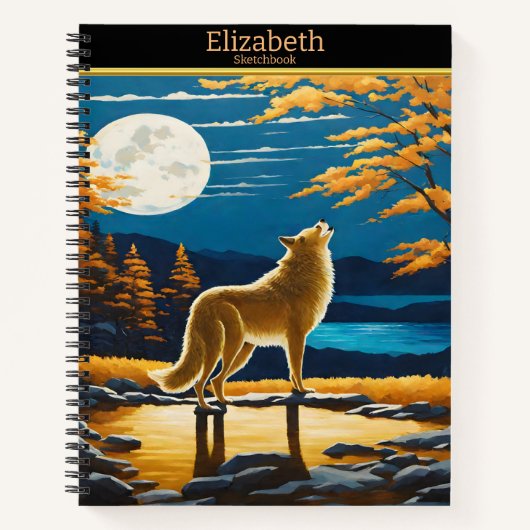 Wolf huilt bij maanlicht notitieboek (Voorkant)