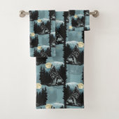 Wolf huilt bij maanpatroon bad handdoek (Insitu)