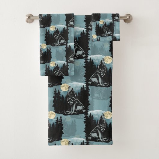 Wolf huilt bij maanpatroon bad handdoek (Insitu)