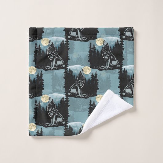 Wolf huilt bij maanpatroon bad handdoek (Wasdoekje)