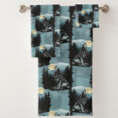 Wolf huilt bij maanpatroon bad handdoek