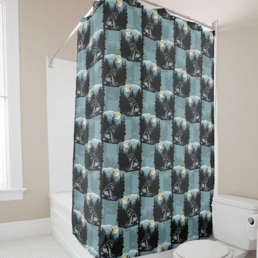 Wolf huilt bij maanpatroon douchegordijn